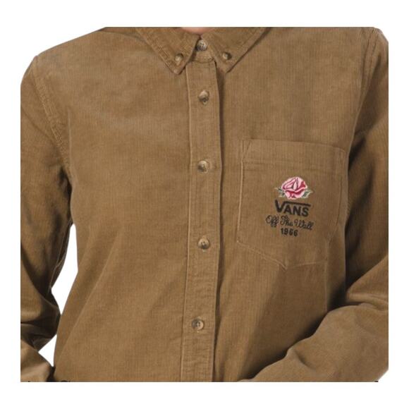 VANS Womens medium Overtime embroidered red Rose Corduroy Button Up Shirt - Picture 3 of 5